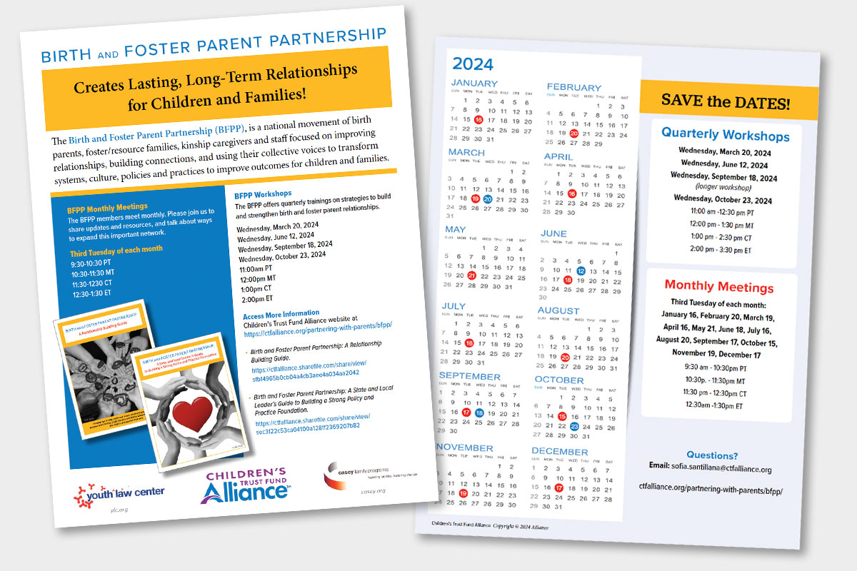 Birth and Foster Parent Partnership Flyer and Calendar 2024